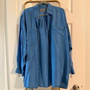 Vintage Robert Stock 100% Silk Blue Button-Up Shirt